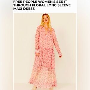 Free People See it through pink floral maxi dress NWT